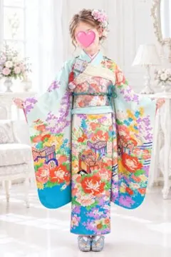 ブルーに花いっぱいの着物と作り帯セット☆七五三 専用です☆ブルーに花いっぱいの着物と作り帯セット☆七五三 - メルカリ