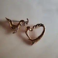 金色のハート型と鳥型ブローチセット