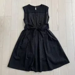 ウエストリボン付きブラックドレス　オケージョンドレス M