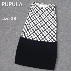PUPULA ノースリーブ ひざ丈ワンピース チェック柄 38 切替のサムネイル