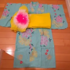 子供用 浴衣 100cm 緑色 花柄