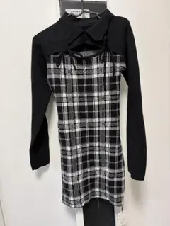 ニットワンピース チェック柄 長袖ニットトップス Mサイズ
