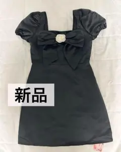 シーイン SHEIN ワンピース　黒 ブラック　リボン　無地　シャネル　花