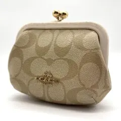 COACH ベージュ がま口コインケース　お財布　シグネチャー PVC