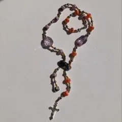 439 カラフルビーズの十字架ネックレス　グランジ　ビーズアクセサリー　クロス