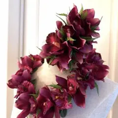 ⭐️新品フラダンス ヘアアクセサリーとレイ造花 ワインカラーセット