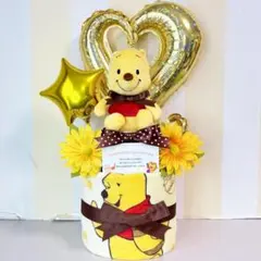 ☆出産祝いに大人気！くまのプーさんぬいぐるみ豪華2段おむつケーキ