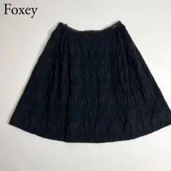 美品　Foxey フォクシー　フレアスカート　ロゴプレート　ブラック　38