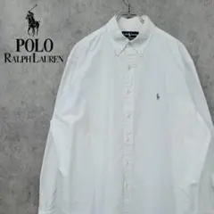 【90s 古着】ポロ ラルフローレン 刺繍 オックスフォード シャツ ホワイト