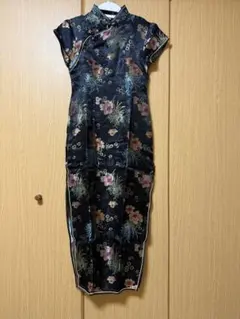 ロング丈 チャイナドレス 黒 ハロウィン 学祭 文化祭 セクシー コスプレ