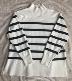 美品ストライプ タートルネック セーター