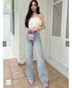 GRL フリージア パールストレートデニムパンツ cu457 ライトブルー xs