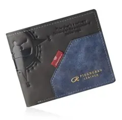 『新品未使用』　　メンズ二つ折り財布 エンボス加工　『ブラック』本革