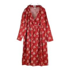 Samansa Mos2　長袖ワンピース　サイズF　赤系 花柄 ロングワンピ