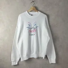 90s USA製 スウェット 白 英字 星柄 フルーツオブザルーム ヴィンテージ