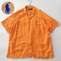 シルクリネン✨XXL ラルフローレン オープンカラーシャツ ヘリンボーン 