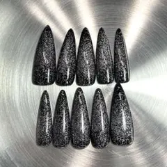 y2k 海外ネイル ブラック マグネットネイル ネイルチップ ギャル ロング