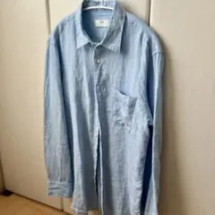 【美品】ユニクロ プレミアムリネンシャツ L ブルー