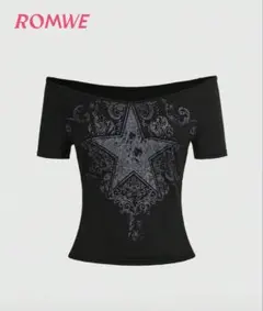 ROMWE スタープリント 半袖カットソー ブラック L