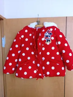 ミニーマウス 水玉 ダウンコート 110cm フード付き コート ディズニー 赤