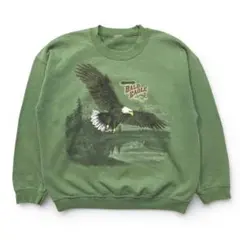 USA 古着 イーグル スウェット トレーナー アニマル プリント カーキ