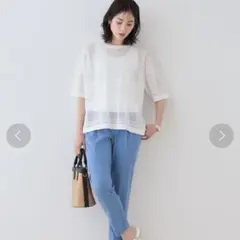 メッシュ　涼しい　快適　ストレッチ　ホワイト　カットソー　34のサムネイル