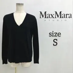 MaxMara STUDIO Vネック 異素材切替ニットセーターS 薄手　黒のサムネイル