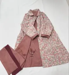 新品未使用小紋紬＆訪問着紬＊リバーシブルコート＆ストール＊着物リメイク＊紬コート