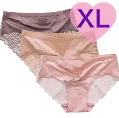 シームレス レース ショーツ 光沢 3枚セット XL ベージュ　ピンク