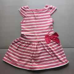 プチバトー　 半袖ワンピース ピンクストライプ