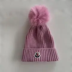 MONCLER ピンク ファー付きニット帽 L