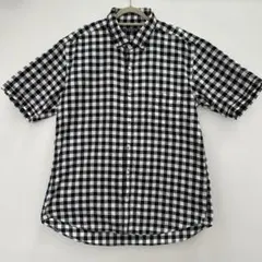 送料込み　EADEM 半袖チェックシャツ ブラック/ホワイト