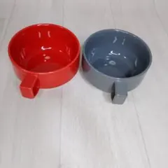 【波佐見焼】HASAMI マルヒロ ブロックマグ スープ 2個セット 赤 グレー