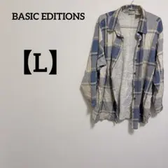 BASIC EDITIONS 【L】長袖シャツ チェック 青/白 コットン生地