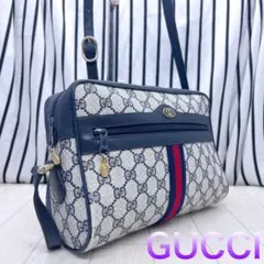 極美品】オールドグッチ シェリーライン ショルダーバッグ GG ネイビー