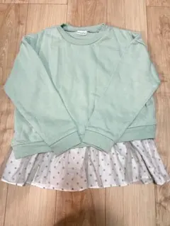 ブランシェス　ミントグリーン ドット柄フリル トレーナー 150