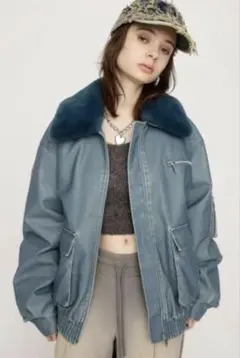SLY ヴィンテージフェイクレザーブルゾン　ブルー美品♡