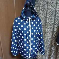 ネイビー ホワイト水玉 フード付きブルゾンL