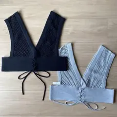 新品INGNIイング ショートニットビスチェ ノースリーブ ブラック グレー M