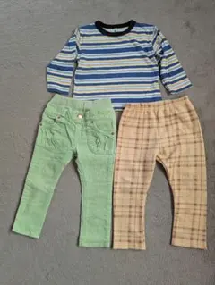 90サイズ ストライプTシャツとパンツ2セット
