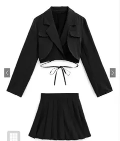 リボンクロップド丈ジャケット×プリーツスカートセットアップ[at2340]