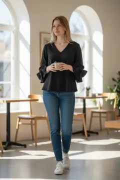 ZARABASIC♡ブラック Vネック リボン袖 トップス