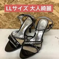 grandfleurビジュー付ヒールサンダル黒LL（よ12)