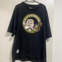 GALFY 犬とリスの刺繍 Tシャツ ブラック