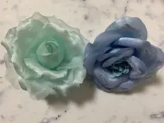 バラのコサージュ 2個セット 青・緑 未使用品