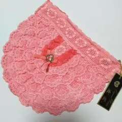 手創り ピンクレースポーチ リボン付き