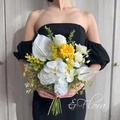 (ブートニア付き)ウェディングブーケ　アーティフィシャルフラワー　クラッチブーケ