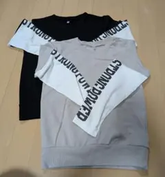 プリント入り長袖カットソー　二枚セット（黒/ベージュ）