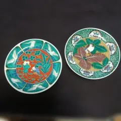九谷焼 皿 2枚セット 色絵 鶴 縁起物　14cmのサムネイル