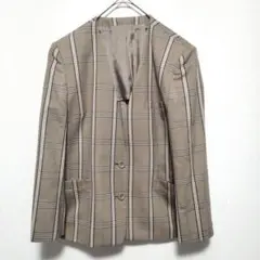 バーバリーズ　ノーカラー　ジャケット　チェック　レトロ　古着　背抜き　13BR